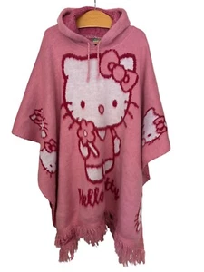 Hello Kitty Pink Poncho Cape Hood Fringe HandmadeTejidos Ruminahui Wool Blend - Picture 1 of 14