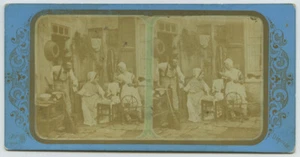 Stéréo 1855-60 Fraget & Viret. Scène de genre. Lettre passée en douce. Fileuse. - Picture 1 of 3