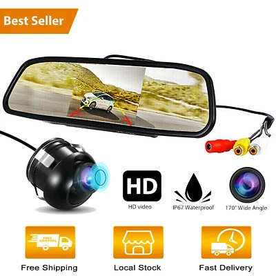360° Mirror Monitor Rear View Mini Reversing HD Backup Camera Waterproof for car - Image 1 of 4