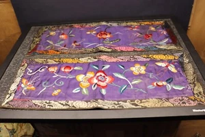 2 Vintage Chinese Silk Embroidery Panel Butterflies & Flowers. Unknown ? era - Picture 1 of 10