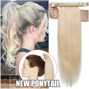 THICK 100% Remy Human Hair Claw Ponytail Clip In Pony Tail Extension Tape Blonde - Picture 1 of 32