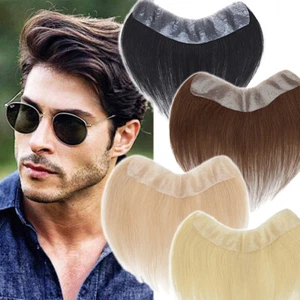 Front Topper Mens Toupee Human Hair Full PU Forehead Topper Replacement System - Picture 1 of 27
