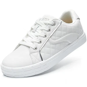STQ White Trainers for Womens Tennis Shoes Laue up Sneakers Comfortable Business - Picture 1 of 9