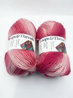 Lot of 2 Loops and Threads Facets Yarn ‘Dragon Fruit’ Pink Shimmer 3.5 Oz/279 Yd - Image 1 of 4