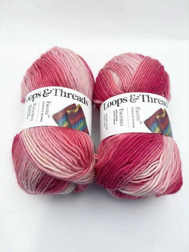 Lot of 2 Loops and Threads Facets Yarn ‘Dragon Fruit’ Pink Shimmer 3.5 Oz/279 Yd - Image 1 of 4