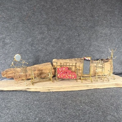 娃娃屋家具金床摇摆婴儿床镜面外套架高脚椅6件 — 第 1/4 张图片