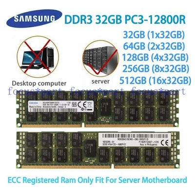 Samsung 32/64/128/256/512GB PC3-12800R 4Rx4 1600MH ECC Registered Server Ram lot - Image 1 of 4
