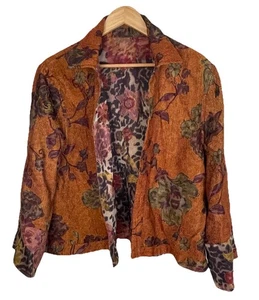 Reversible Burnt Orange Floral & Animal Print Open Front Cropped Jacket Sz LRG - Picture 1 of 15