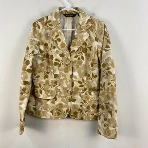 Eddie Bauer Womens 12 Coat Jacket Brown Floral Camo  Canvas Woven Button 12045 - Picture 1 of 9