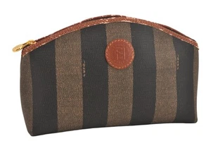 Authentic FENDI Vintage Pequin Pouch Purse PVC Leather Brown Black 6692M - Bild 1 von 10