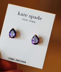 Kate Spade Brilliant State Mini Tri-Prong Gold Stud Earrings AMETHYST PURPLE NWT