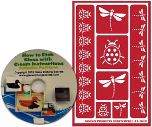 Lady Bug & Dragonfly Stencil per Acquaforte o Pittura in Vetro, Riutilizzabile + CD Omaggio - Foto 1 di 4