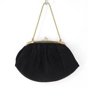 Classic Handbag Women Small Black Satin Convertible Satchel Clutch Kiss Lock - Picture 1 of 15