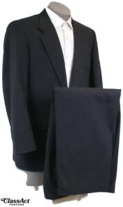 AUSTIN REED Black Striped 2 Pc Suit Mens Wool 2 Btn 40R Pleated 32" Waist