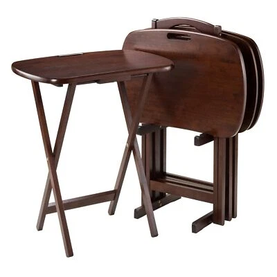 Lucca 5 Piece Walnut Snack Table Set with Cutout Handles for Easy Portability - Image 1 of 4