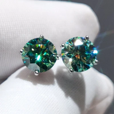 4.00 TCW Round Cut Blue Moissanite Stud 4 Prong Earring 14k White Gold Plated - Image 1 of 4