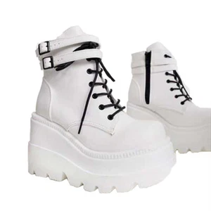 Women Wedge Platform Muffin Shoes High Top Sneakers Casual Shoes Boots Lace UpH1