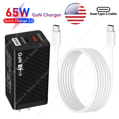65W GaN Fast Charger For MacBook Samsung iPad iPhone 15 Pro USB-C Type C Cable - Image 1 of 4