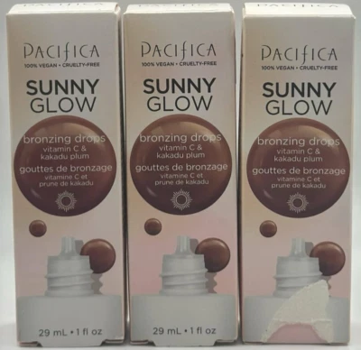 3PK Gotas Bronceadoras Pacifica Sunny Glow Vitamina C y Ciruela de Cacatúa ~ 1 FL OZ EA ~ LEER Foto 1 de 2