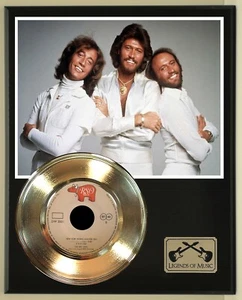 Bee Gees 45 Gold Plated Record Display on an Open Air Wood Plaque. 02 - Picture 1 of 4