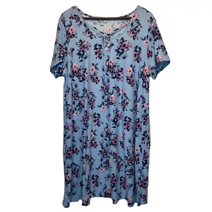 Abito rosa rosa manica corta 2X XXL blu floreale elasticizzato incrociato lunghezza ginocchio - Foto 1 di 7