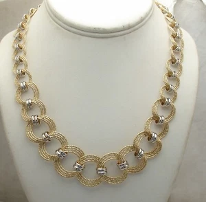 Diamond Cut Curb Rolo Chain Necklace 14K Yellow Gold Plated Two-Tone 925 Silver - Picture 1 of 5