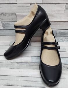 ECCO Womens 9/9.5 EU 40 Black Leather Mary Jane Pumps Block Heel Buckle Shoes
