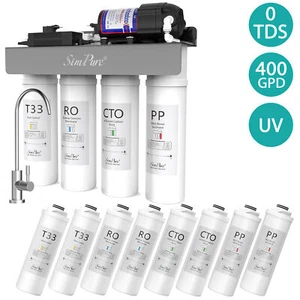 Sistema de filtración de filtro de agua SimPure WP2-400G 8 etapas UV ósmosis inversa 0 TDS - Imagen 1 de 15