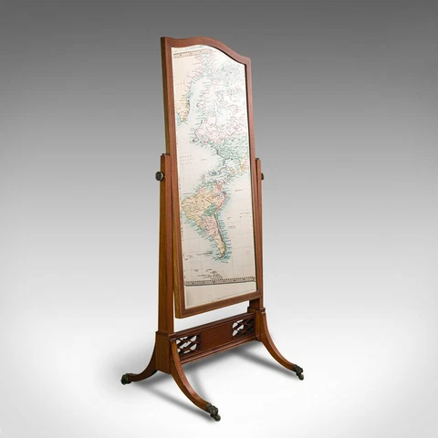 Antique Cheval Mirror, English, Walnut, Glass, Bedroom, Boxwood, Victorian, 1900 Cover