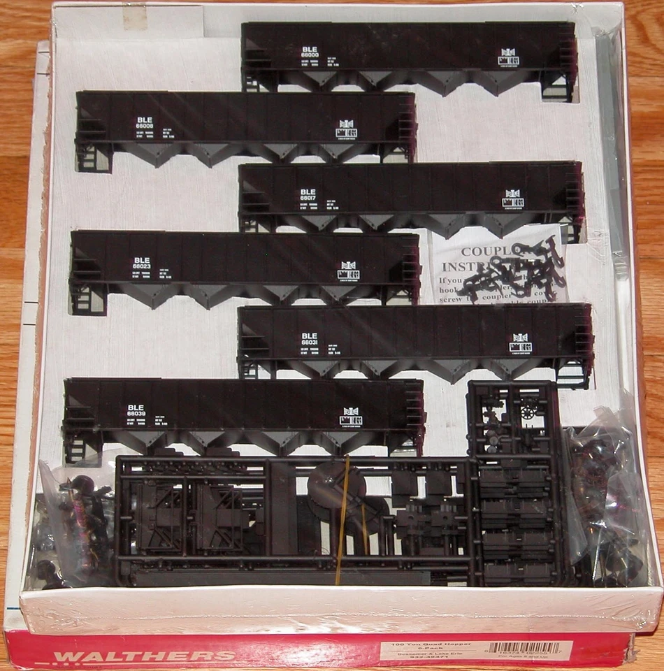 HO WALTHERS 932-49471 100 TON QUAD HOPPER KIT 6-PACK BESSEMER & LAKE ERIE - Image 1 of 1