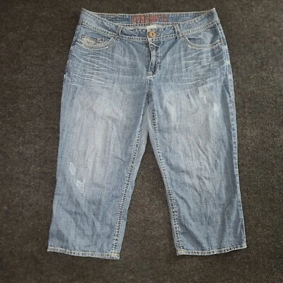 Hydraulic Denim Capri Pants Embroidered Pockets Stretch Blue Size 16 - Image 1 of 4