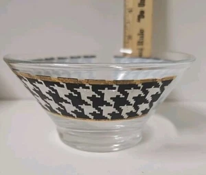 Vintage Dipschale schwarz weiß gold kariert Klarglas MCM Mid Century Modern - Bild 1 von 3
