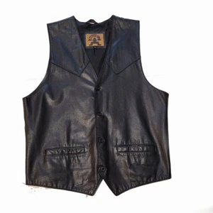 "Chaleco negro de cuero genuino para hombre Phase 2 talla M (21""x23") - Imagen 1 de 15