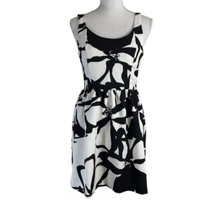 Aqua Black and White Short Floral Dress Size Small Sleeveless Large Print Lined - Picture 1 of 10