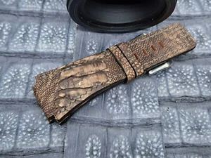 24mm/24mm Brushed Ostrich leg Leather Watch Band Minimalist Design - Picture 1 of 10