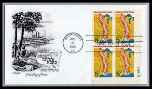 US FDC # 1319 5c Great River Road plate block Artmaster 28813 LR 1966, 9L649 - Picture 1 of 1