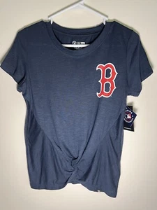 New Era Boston Red Sox Short Sleeve Shirt Women’s Size Small Front Tie Navy Logo - Picture 1 of 9