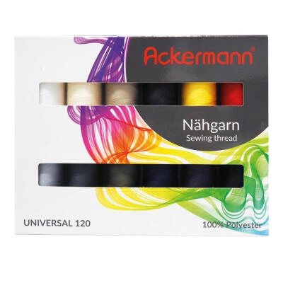 Ackermann Nähgarnbox Weiss Farben-Mix Polyester 12x 1000m (2,04 EUR/1000 m) - Bild 1 von 2