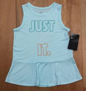 Nike Girl Peplum-Hem T-Shirt ~ Light Teal, Silver & Orange ~ - Picture 1 of 3