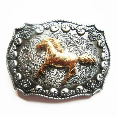 Западный декор антикварная серебряная/яркая золотая пряжка для лошади с петлей и задней стойкой  - Изображение 1 из 2