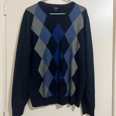 Dark Academia Mens Argyle Wool Blend Sweater Sz XL Retro Y2K Timeless Preppy Ivy - Image 1 of 4