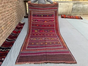 Vintage Afghan Hand Woven Kilim Rug Tribal Wool Rug, Geometric Outdoor Area Rug - Picture 1 of 13