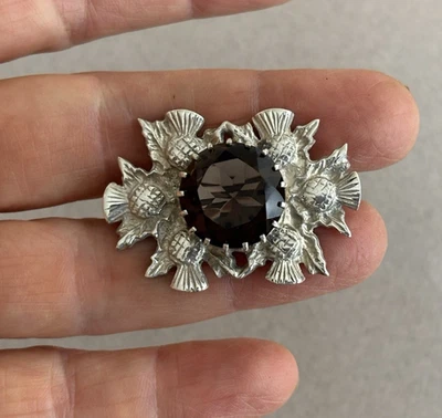 Broche topacio ahumado cardo escocés vintage 1977 prendedor de cuarzo arte celta Edimburgo Foto 1 de 4