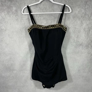 Roxanne Bra Sized One Piece Swimsuit Womens Size 14/36 (D Cup) Black Gold. - Picture 1 of 12