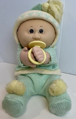 "Cabbage Patch Kids 1987 12"" muñeca bebé Bean Butt ojos marrones, HM4, chupete, tejido" Foto 1 de 4