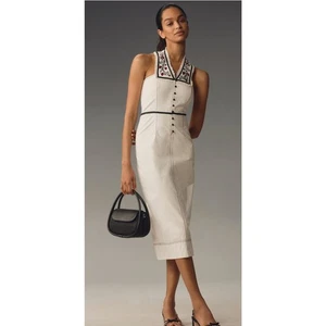 Abito midi Anthropologie Maeve senza maniche slim Halter retrò fragola taglia 6  - Foto 1 di 16