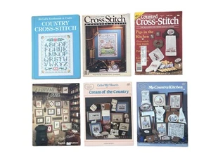 Vintage Country Cross Stitch Lot – 6 Booklets Farmhouse Kitchen Rustic Charm - Picture 1 of 2
