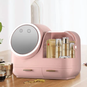 Kosmetik Aufbewahrungsbox LED Licht HD-Spiegel Make Up Organizer mit Abdeckung - Bild 1 von 11