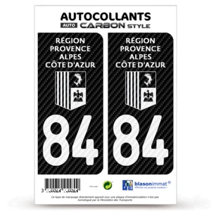 2 Autocollants plaque d'immatriculation 84 Région Sud - White Carbone-Style - Picture 1 of 9