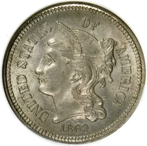 ๐ฅถ๐โค๏ธโ๐ฅ๐ฅ๐NGC MS64 1869 3 CENT NICKEL - Picture 1 of 3